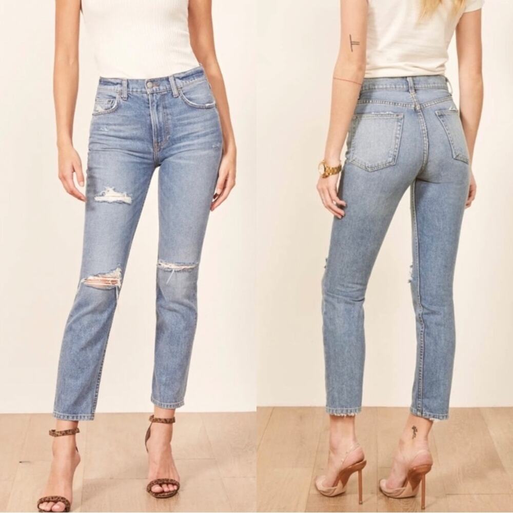 Reformation Julia Jeans Womens 29 Blue Antigua High‎ Rise Cigarette Distressed
